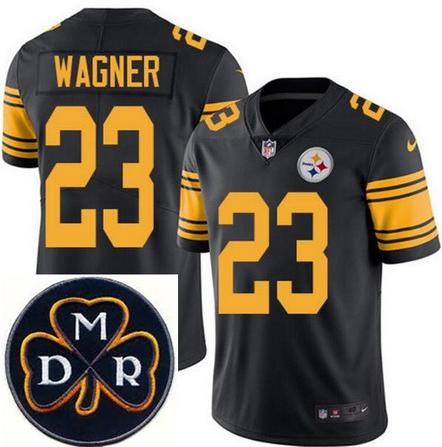 Men's Nike Pittsburgh Steelers #23 Mike Wagner Elite Black Rush NFL MDR Dan Rooney Patch Jersey