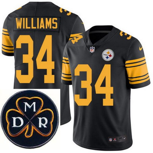 Men's Nike Pittsburgh Steelers #34 DeAngelo Williams Elite Black Rush NFL MDR Dan Rooney Patch Jerse