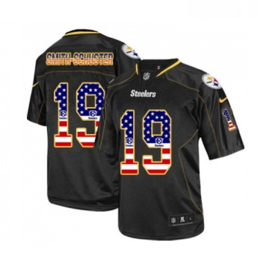 Mens Pittsburgh Steelers 19 JuJu Smith Schuster Elite Black USA Flag Fashion Football Jersey