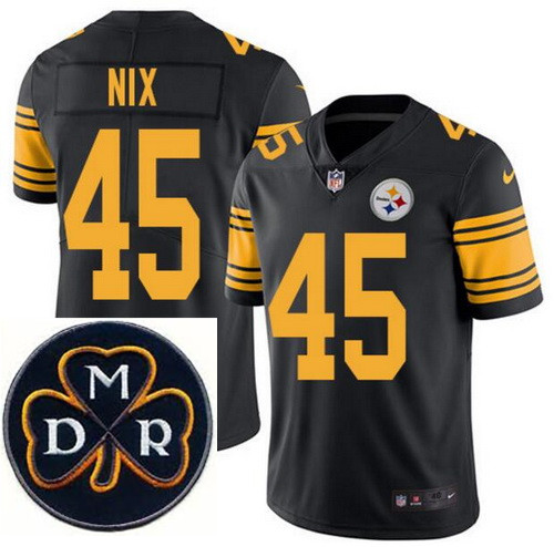 Men's Nike Pittsburgh Steelers #45 Roosevelt Nix Elite Black Rush NFL MDR Dan Rooney Patch Jersey