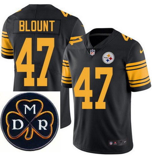 Men's Nike Pittsburgh Steelers #47 Mel Blount Elite Black Rush NFL MDR Dan Rooney Patch Jersey