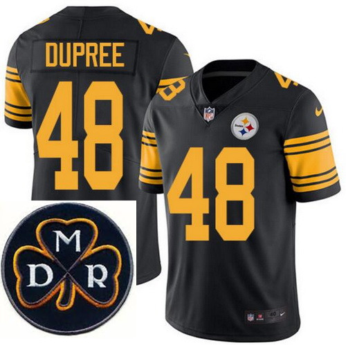 Men's Nike Pittsburgh Steelers #48 Bud Dupree Elite Black Rush NFL MDR Dan Rooney Patch Jersey