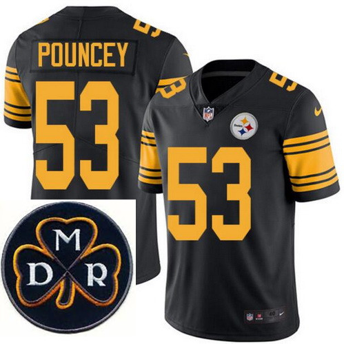 Men's Nike Pittsburgh Steelers #53 Maurkice Pouncey Elite Black Rush NFL MDR Dan Rooney Patch Jersey