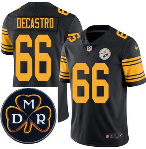 Men's Nike Pittsburgh Steelers #66 David DeCastro Elite Black Rush NFL MDR Dan Rooney Patch Jersey