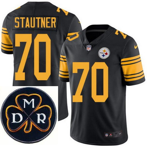 Men's Nike Pittsburgh Steelers #70 Ernie Stautner Elite Black Rush NFL MDR Dan Rooney Patch Jersey