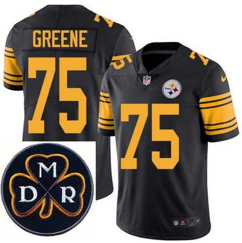 Men's Nike Pittsburgh Steelers #75 Joe Greene Elite Black Rush NFL MDR Dan Rooney Patch Jersey