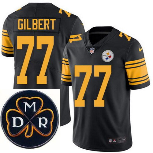 Men's Nike Pittsburgh Steelers #77 Marcus Gilbert Elite Black Rush NFL MDR Dan Rooney Patch Jersey