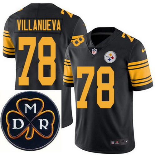 Men's Nike Pittsburgh Steelers #78 Alejandro Villanueva Elite Black Rush NFL MDR Dan Rooney Patch Je