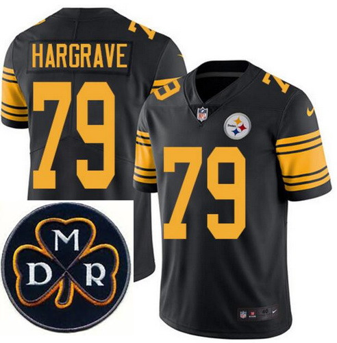 Men's Nike Pittsburgh Steelers #79 Javon Hargrave Elite Black Rush NFL MDR Dan Rooney Patch Jersey