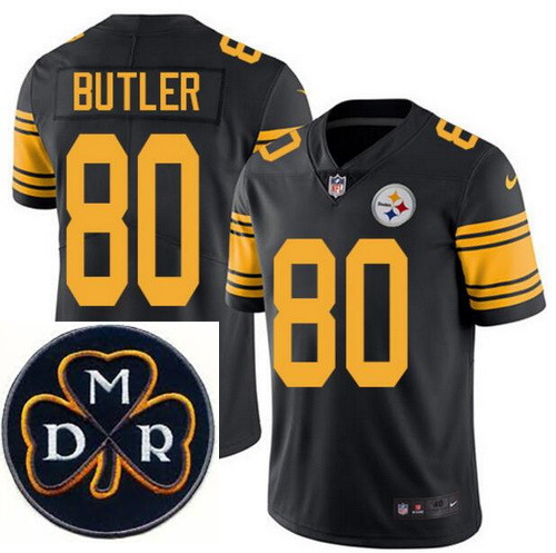 Men's Nike Pittsburgh Steelers #80 Jack Butler Elite Black Rush NFL MDR Dan Rooney Patch Jersey