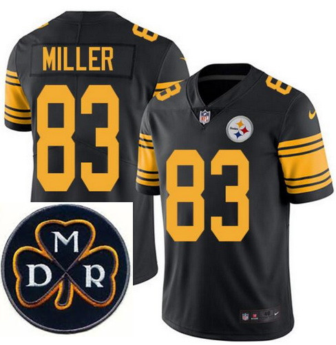 Men's Nike Pittsburgh Steelers #83 Heath Miller Elite Black Rush NFL MDR Dan Rooney Patch Jersey