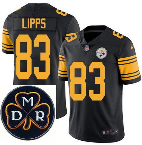 Men's Nike Pittsburgh Steelers #83 Louis Lipps Elite Black Rush NFL MDR Dan Rooney Patch Jersey