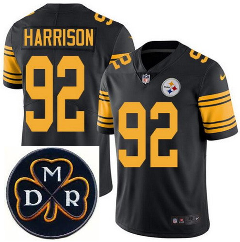 Men's Nike Pittsburgh Steelers #92 James Harrison Elite Black Rush NFL MDR Dan Rooney Patch Jersey