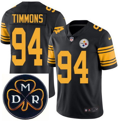 Men's Nike Pittsburgh Steelers #94 Lawrence Timmons Elite Black Rush NFL MDR Dan Rooney Patch Jersey