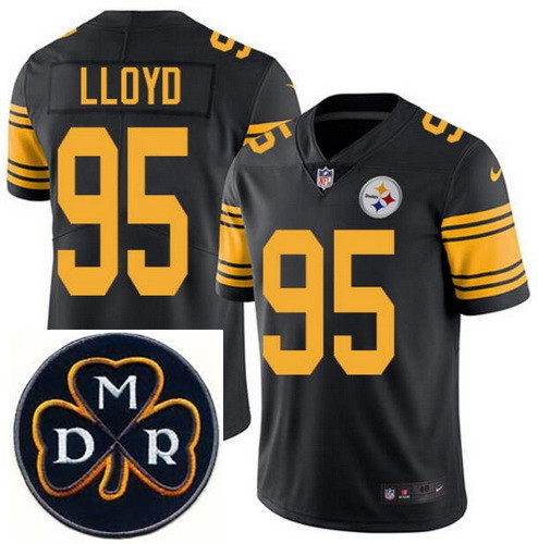 Men's Nike Pittsburgh Steelers #95 Greg Lloyd Elite Black Rush NFL MDR Dan Rooney Patch Jersey