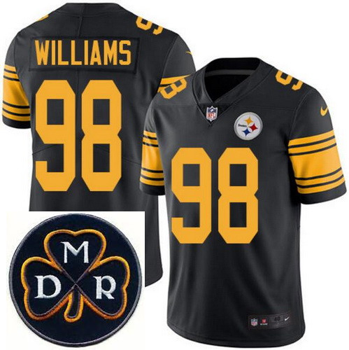 Men's Nike Pittsburgh Steelers #98 Vince Williams Elite Black Rush NFL MDR Dan Rooney Patch Jersey