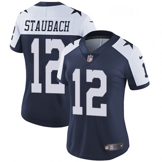 Womens Nike Dallas Cowboys 12 Roger Staubach Navy Blue Throwback Alternate Vapor Untouchable Limited