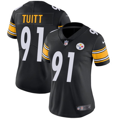 Nike Steelers #91 Stephon Tuitt Black Team Color Womens Stitched NFL Vapor Untouchable Limited Jerse