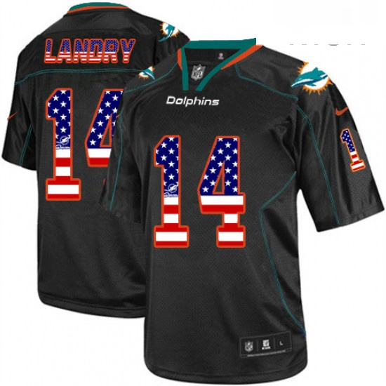 Mens Nike Miami Dolphins 14 Jarvis Landry Elite Black USA Flag Fashion NFL Jersey