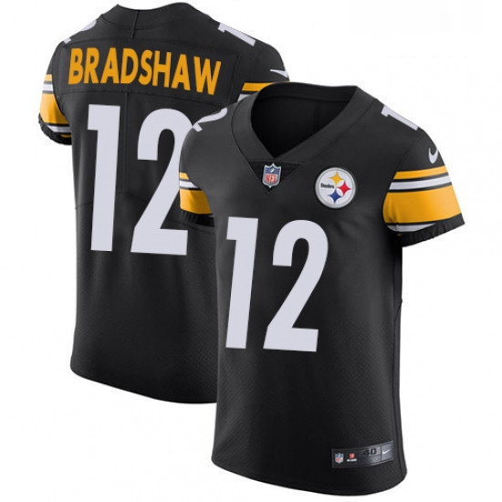 Mens Nike Pittsburgh Steelers 12 Terry Bradshaw Black Team Color Vapor Untouchable Elite Player NFL 