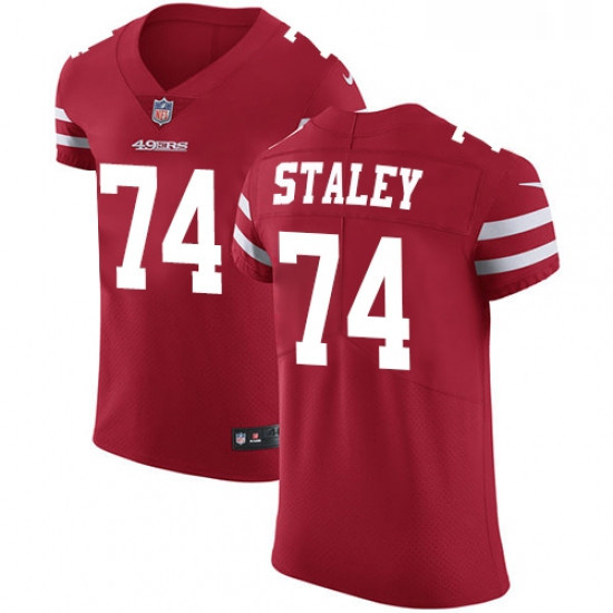 Mens Nike San Francisco 49ers 74 Joe Staley Red Team Color Vapor Untouchable Elite Player NFL Jersey