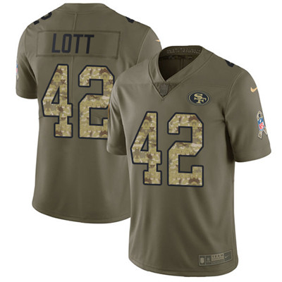 Nike 49ers #42 Ronnie Lott Olive Camo Mens Stitched NFL Limited 2017 Salute To Service Jersey