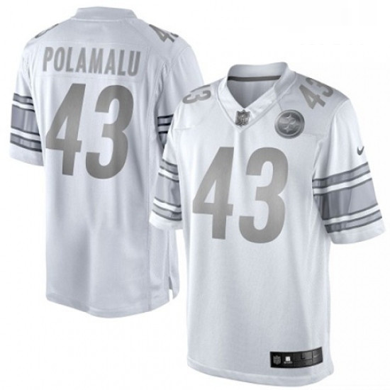 Mens Nike Pittsburgh Steelers 43 Troy Polamalu Limited White Platinum NFL Jersey