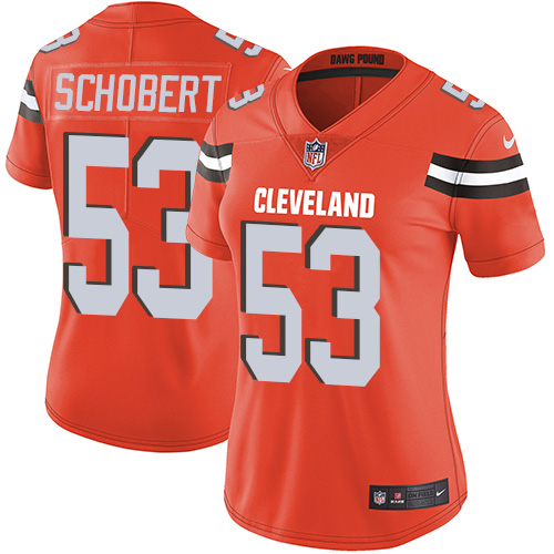 Nike Browns #53 Joe Schobert Orange Alternate Womens Stitched NFL Vapor Untouchable Limited Jersey