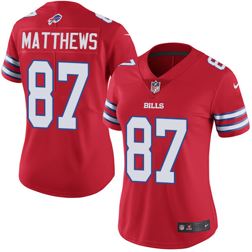 Nike Bills #87 Jordan Matthews Red Womens Stitched NFL Limited Rush Jersey