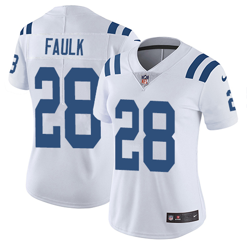 Nike Colts #28 Marshall Faulk White Womens Stitched NFL Vapor Untouchable Limited Jersey