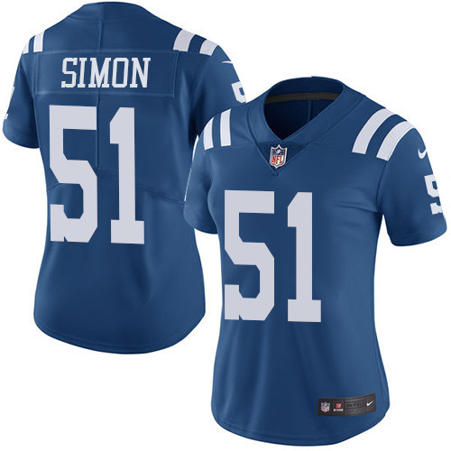 Nike Colts #51 John Simon Royal Blue Womens Stitched NFL Limited Rush Jersey