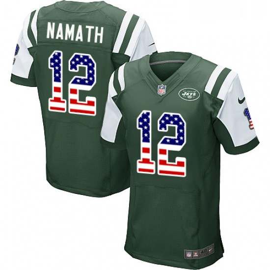 Mens Nike New York Jets 12 Joe Namath Elite Green Home USA Flag Fashion NFL Jersey