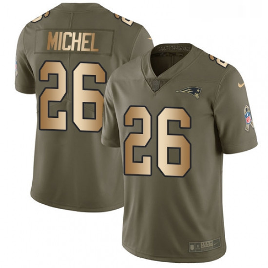 Mens Nike New England Patriots 26 Sony Michel Limited Olive Gold 2017 Salute to Service NFL Jersey