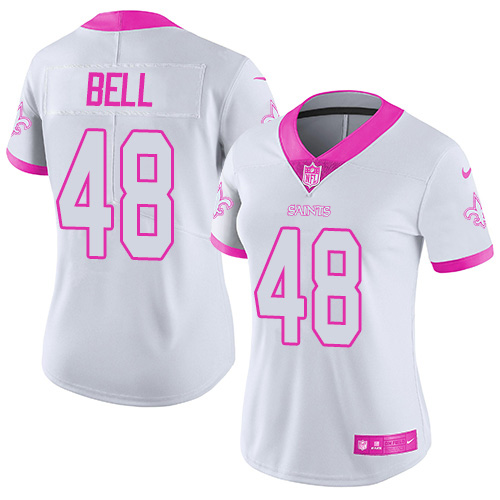 Nike Saints #48 Vonn Bell White Pink Womens Stitched NFL Limited Rush Fashion Jersey