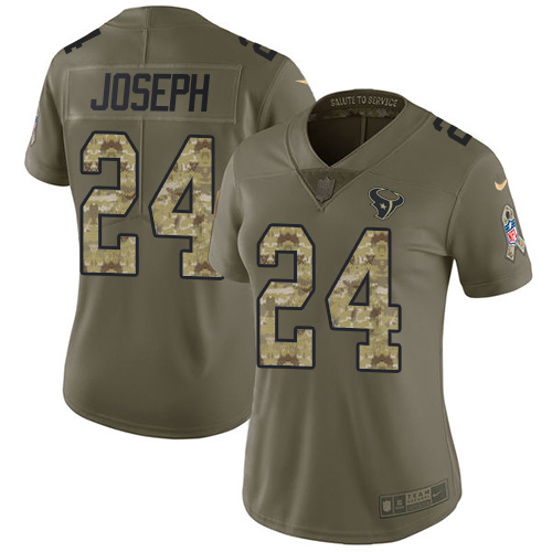 Nike Texans #24 Johnathan Joseph Olive Camo Womens Stitched NFL Limited 2017 Salute to Service Jerse