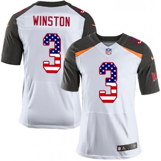 Mens Nike Tampa Bay Buccaneers 3 Jameis Winston Elite White Road USA Flag Fashion NFL Jersey