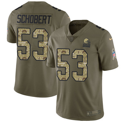 Youth Nike Browns #53 Joe Schobert Olive Camo Stitched NFL Limit