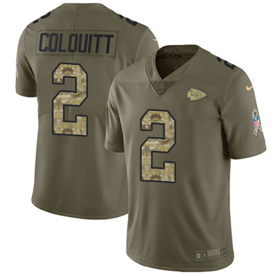 Youth Nike Chiefs #2 Dustin Colquitt Olive Camo Stitched NFL Lim