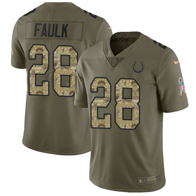 Youth Nike Colts #28 Marshall Faulk Olive Camo Stitched NFL Limited 2017 Salute to Service Jersey