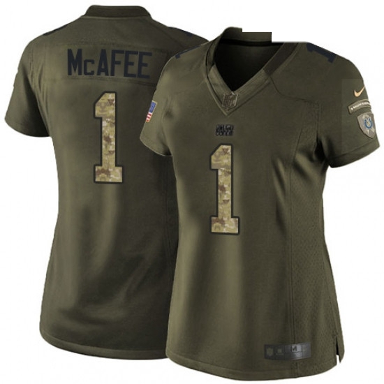 Womens Nike Indianapolis Colts 1 Pat McAfee Elite Green Salute to Service NFL Jersey