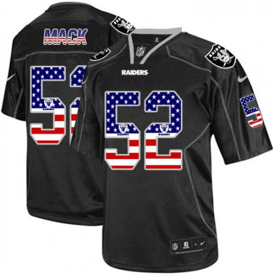 Mens Nike Oakland Raiders 52 Khalil Mack Elite Black USA Flag Fashion NFL Jersey