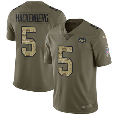 Youth Nike Jets #5 Christian Hackenberg Olive Camo Stitched NFL Limited 2017 Salute to Service Jerse