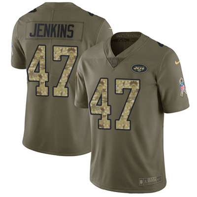 Youth Nike Jets #47 Jordan Jenkins Olive Camo Stitched NFL Limit