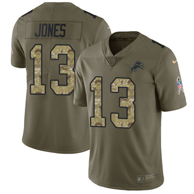 Youth Nike Lions #13 T J Jones Olive Camo Stitched NFL Limited 2