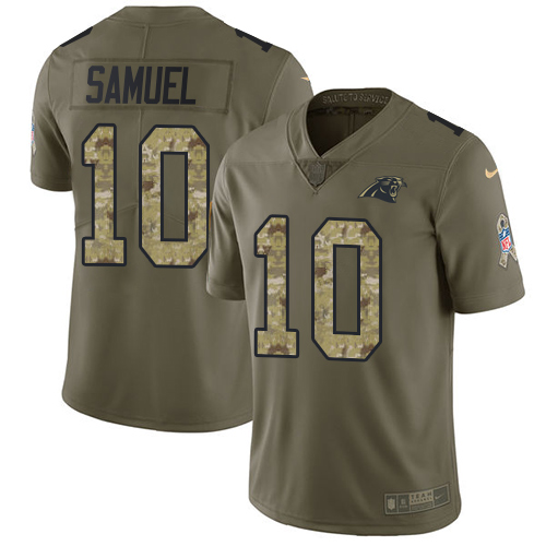Youth Nike Panthers #10 Curtis Samuel Olive Camo Stitched NFL Limited 2017 Salute to Service Jersey