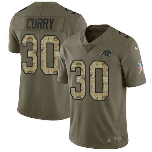 Youth Nike Panthers #30 Stephen Curry Olive Camo Stitched NFL Limited 2017 Salute to Service Jersey