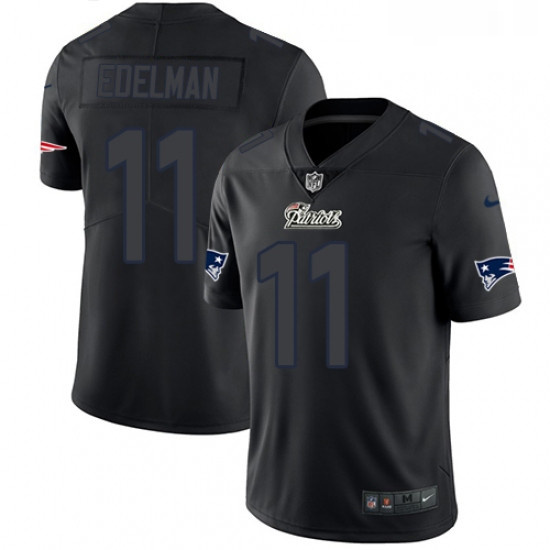 Mens Nike New England Patriots 11 Julian Edelman Limited Black Rush Impact NFL Jersey