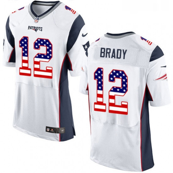 Mens Nike New England Patriots 12 Tom Brady Elite White Road USA