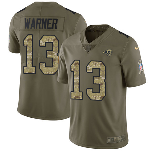 Youth Nike Rams #13 Kurt Warner Olive Camo Stitched NFL Limited 