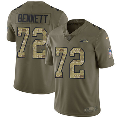 Youth Nike Seahawks #72 Michael Bennett Olive Camo Stitched NFL Limited 2017 Salute to Service Jerse